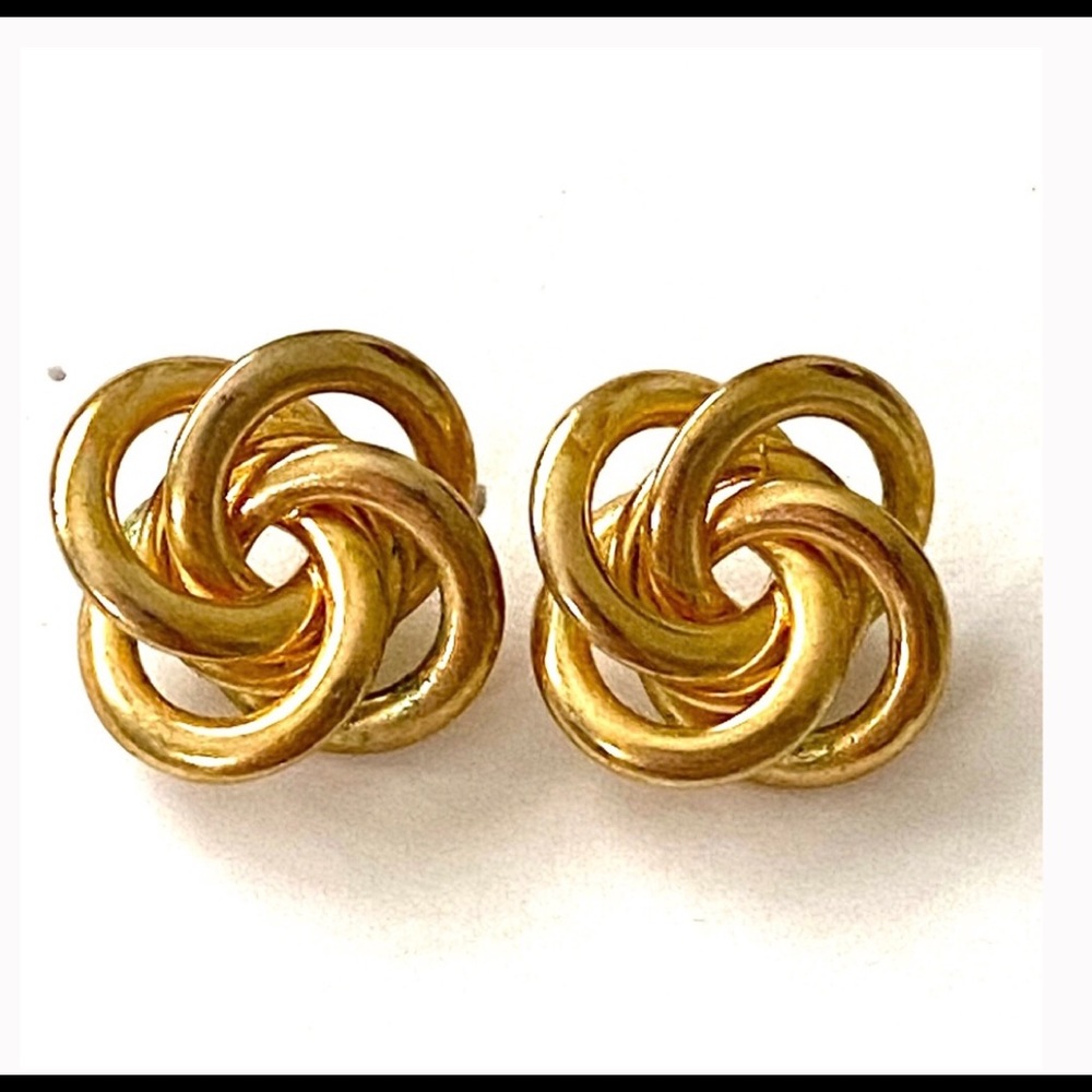 Gold endless knot stud earrings, vintage